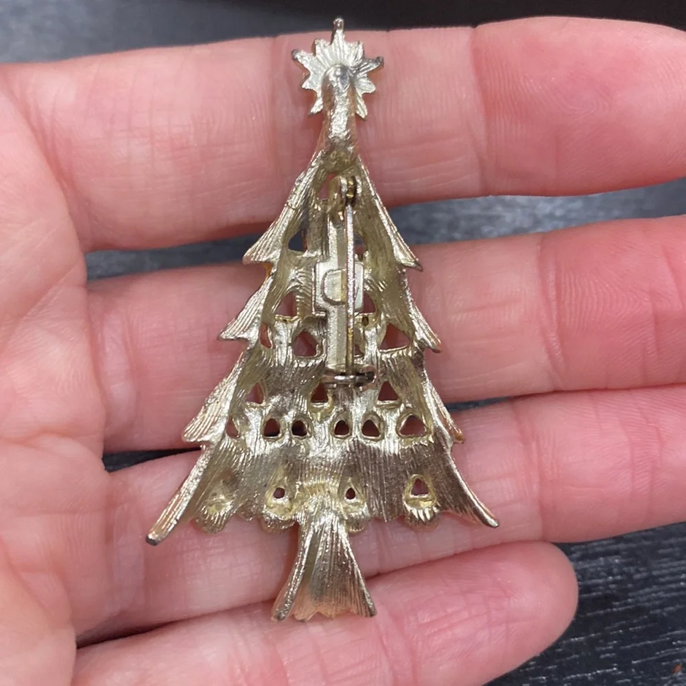 VINTAGE Multi Stone Gold Christmas Tree Pin Brooch - Picture 4 of 9